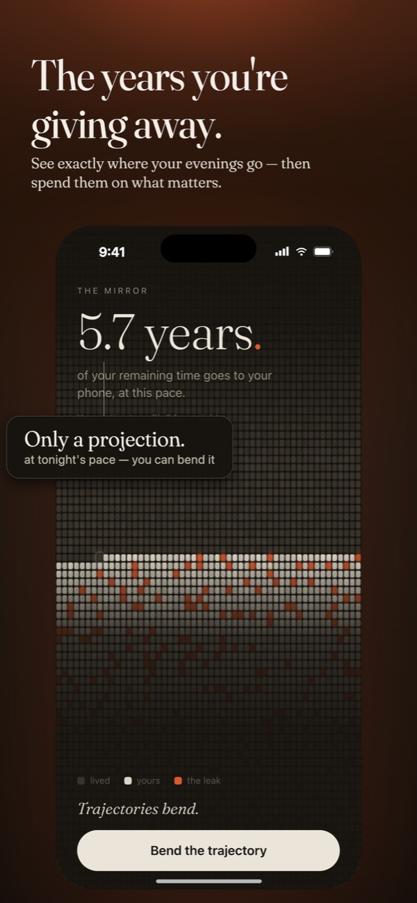 The mirror screen showing 5.7 years of remaining time going to your phone at this pace.