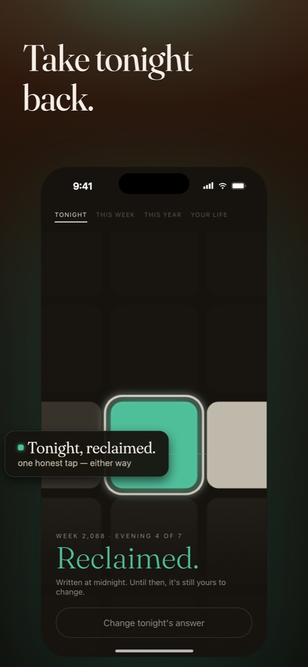 Tonight's single cell marked reclaimed, still yours to change until midnight.